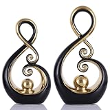 2 PCS Black Gold Ceramic Sculptures For Home Decor Accents, Modern Abstract Art Sculptures, Unique Coffee Table Entryway Centerpieces, Tabletop Decorative Objects for Living Room, Office Dining Room