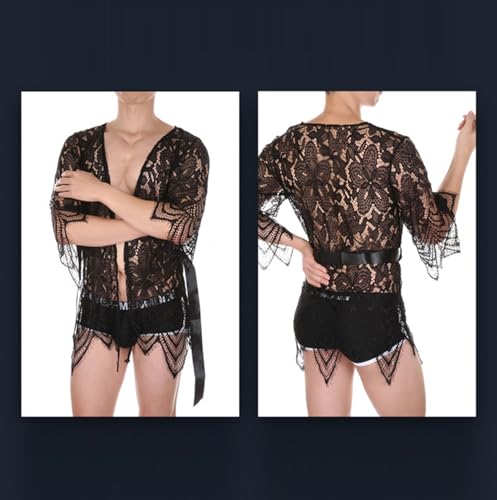 Men's Sexy Nightwear Sleepwear See Through Robe Sheer Maxi Robe Open Cardigan3