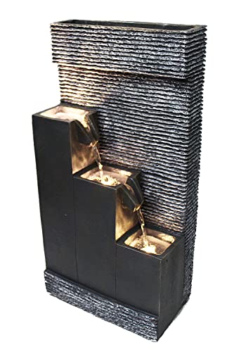 Arnusa fontein BK845 met LED-verlichting tuinfontein met decoratieve houder binnenfontein fontein voor binnen en buiten waterval tuindecoratie - Afbeelding 3
