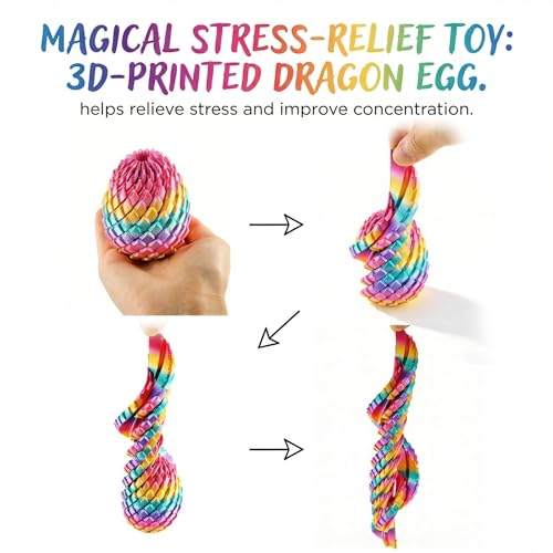 Twisty Fidget Egg Super Smooth 3D Printed Dragon Egg for Stress Relief Gifts,Funny Slippery Egg Fidget Toy,Easter Basket Stuffers for Kids & Adults Desk Decor,Satisfying Twist&Snap Transformable Egg - Image 8