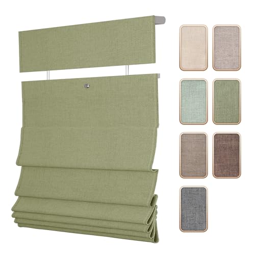 SLKWDOBD Top Down Bottom Up Roman Shades for Windows, Light Filtering Linen TDBU Roman Blinds, Cordless Roman Shades with UV Protection, Privacy, Thermal Insulation for Home, Office, Green Linen
