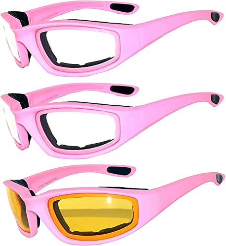 Image of OWL 3 Pack Motorcycle Riding Glasses, Padded Sport Sunglasses, Assorted Colors for Men and Women