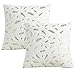 JOTOM Housse de Coussin Peluches avec Plumes Motifs, dans la Chambre Taie d'oreiller Ultra Douce pour Canapé Lit Décoration d’intérieur, 40x40cm, Ensemble de 2 pièces(Blanc)