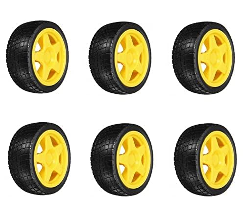 SP Electron 65mm X 35mm Yellow Gear Motor Wheels Tyre for Robot Smart Car BO Motor - 6 Pcs Set