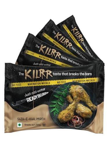 Image of KILRR Chicken Marination Masala - Saza-e-KaaliMirch | Pack of 4 (Marinates 250g Chicken per Pack) | 1- Min Marinade for Tikka, Tandoori Chicken | Just Add Water & Oil | All-Natural, No Preservatives or Additives