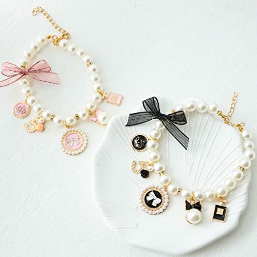 Xufun Fashion Pink Rhinestone Dog Chain Puppy Accessories Princess Necklace Cat Jewelry Pet Collars Bow Collar(S,White) #TOP5