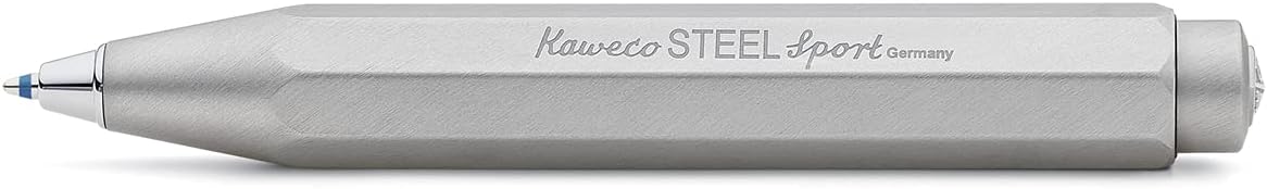 Kaweco STEEL SPORT Ball Pen I Retractable Ballpoint Pen with Standard D1 Refills in a nostalgic Tin Box I Metal Ball Pen 10.5 cm