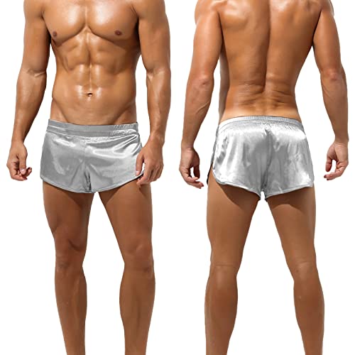 SEAUR Men's Satin Shorts Split Side Short Shorts Jockstrap Boxers Silky Pajama Bottom Shorts Loose Sleep Shorts Sleepwear2