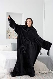 Winthome Long Fleece Blanket with Sleeves & Foot Pockets, Wearable Blanket Adult Cozy