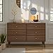 Prepac Milo Mid-Century Modern 6 Drawer Double Dresser for Bedroom, Wide Chest of Drawers, Contemporary Bedroom Furniture, 16.75