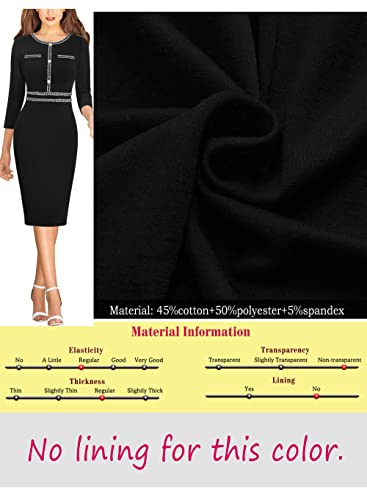 Vfshow E8998L Womens Black Button Crew Neck Slim Wear To Work Office Business Church Party Bodycon Pencil Sheath Dress 10082 Blk M thumb #6
