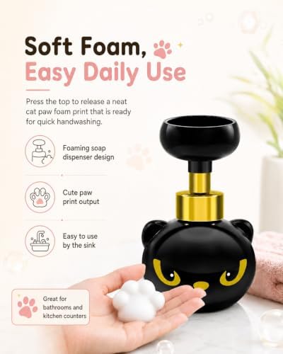 Cute Cat Paw Print Soap Dispenser Foam, Black Kitty Foaming Pump Bottle - 1