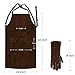 eletecpro Heavy Duty Leather Welding Apron Genuine Cowhide Flame & Heat Resistant Adjustable 42Lx24W with 6 Tool Pockets and Gloves for BBQ, Woodworking, Gardening, Men & Women Gift, Dark Brown