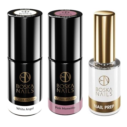 Set de esmaltes semipermanentes Boska Nails White Angel nº 301 y Pink Momento nº 318 con Nail Prep Dehydrator 6 ml – cuidado perfecto de uñas y colores de larga duración para casa y estudio
