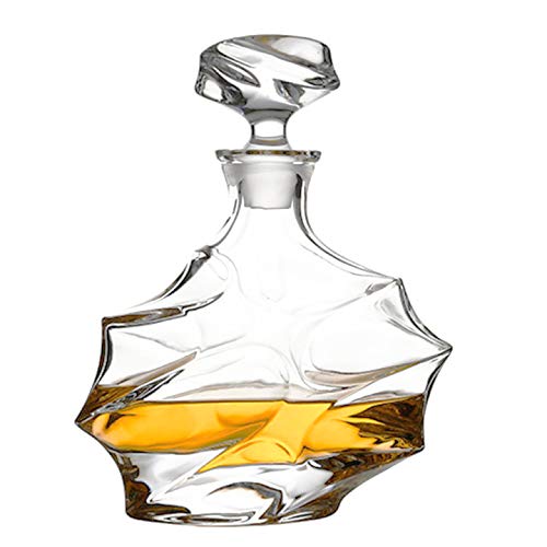 Decantador de vidrio con tapón geométrico hermético - Decantador de whisky para vino, bourbon, brandy, licor, jugo, agua, enjuague bucal, vidrio italiano sin plomo (750 ml/nube)