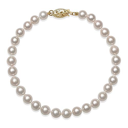 Belacqua AA Quality White Cultured Freshwater Pearl Bracelet in 14K