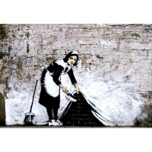 LAMINATED Banksy Camden Town Maid Sweeper Mini Poster Measures 59.4 x 42 cm (24 " x 17" inches )approx