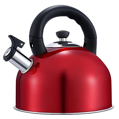 Whistling Tea Kettle, 2.85-Quart Tea Kettle for Stove Top, Large-capacity Teapot, Classic Look, Loud Whistle, Anti-hot Handle, Food-grade Stainless Steel, Suitable for Use on All Stove Tops (Wine Red)