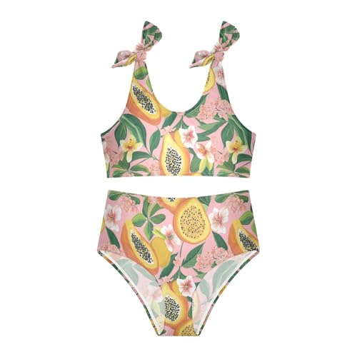 Wusikd Papaya Floral Girls Swimsuits Two Piece Leaves Tropical Swimwear Bikini Set for for Girls Size 3T3