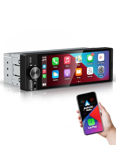ESSGOO Single Din Car Stereo with Wireless Carplay and Android Auto 6.36 inch HD IPS bildschirm Auto Display Bluetooth Head Unit with Reverse Camera Function Voice Control Mirror Link FM Type-C