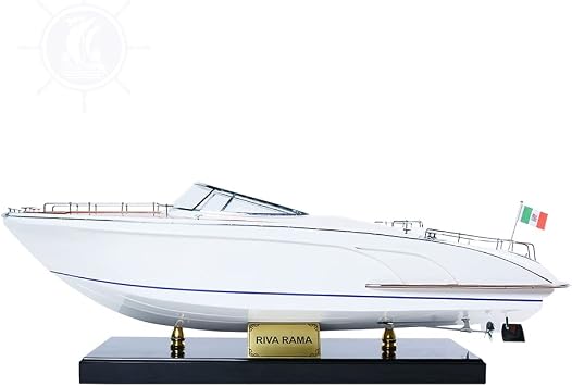 Old Modern Handicrafts Italy Rivarama Speedboat Model - White Hand-Painted - Made from Premium Quality Wood - 37 x 10.5 x 11 inches