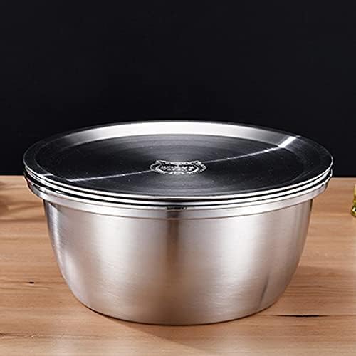 JSEIAJB 4 PCS Set 304 Stainless Steel Bowl with Lid Kitchen Cooking Salad Mixing Bowls Set Washing Drain Basket Soup Basin Strainer