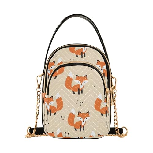 Women Single Shoulder Purse Cute Foxes Black Spots Beige Quilted Cell Phone Wallet Chain Purse Cute Ladies Crossbody Satchel Bag, 5.9