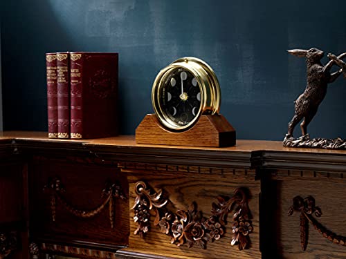 Tabic Prestige Brass Moon Phase Clock On A Solid English Oak Mantel/Display Mount #TOP1