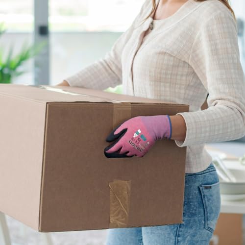 Image of KAYGO Work Gloves Women, Latex Coated, KGE19L, Recycled Material | Excellent Grip, Reduces Hand Fatigue, Lightweight and Durable. Great For Gardening, Warehouse, DIY,Pink