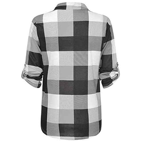 YAnGSale Top Casual Plaid Blouse Women Cotton Sweatshirt Long Sleeve Shirts Women's V-Neck Fall Sweaters Pullover Tops White - Thumbnail 4