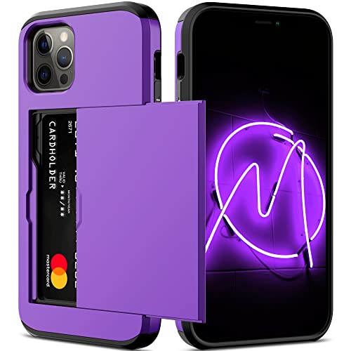Nvollnoe for iPhone 12/iPhone 12 Pro Case with Card Holder Heavy Duty Protective Dual Layer Shockproof Hidden Card Slot Slim Wallet Case for iPhone 12/12 Pro for Men&Women(Purple) by Nvollnoe - Used condition - US$4.80