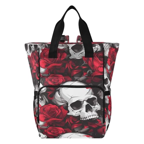 Sac à dos de voyage de grande capacité : sac à langer motif crâne de fleur de dessin animé