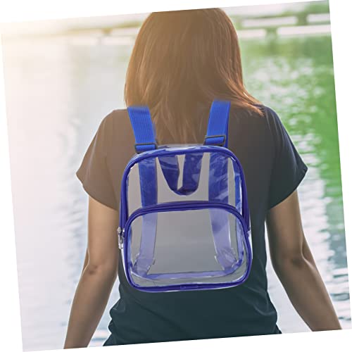 FAVOMOTO Clear Backpack for Adults Heavy Duty Transparent Sports Travel Bag with Blue PVC Mini Shoulder Straps for Daily Use3