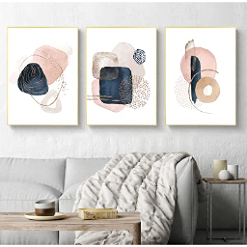 Peinture marine rose nordique pour salon et porche lot de 3 toiles abstraites 30x45cm