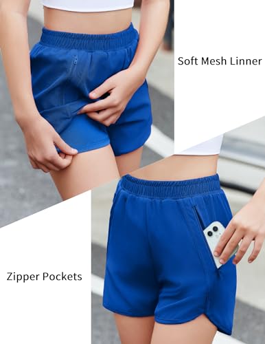 Image of Zaclotre Girls Athletic Shorts with Zipper Pockets Running Shorts for Kids | Quick Dry, High Waisted, 2 in 1 Active Shorts, Volleyball, Soccer, Gym, Sports, with Liner