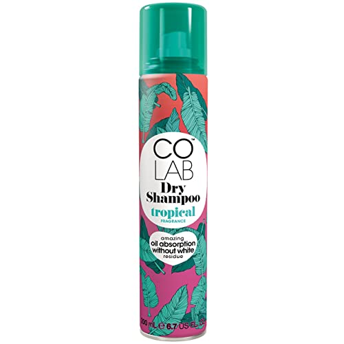 Colab - Champú en Seco Tropical de 200 ml - Aumenta el Tiempo Entre Lavados - Aporta Más Volumen - Absorbe la Grasa del Cuero Cabelludo - Aroma a Naranja y Melocotón