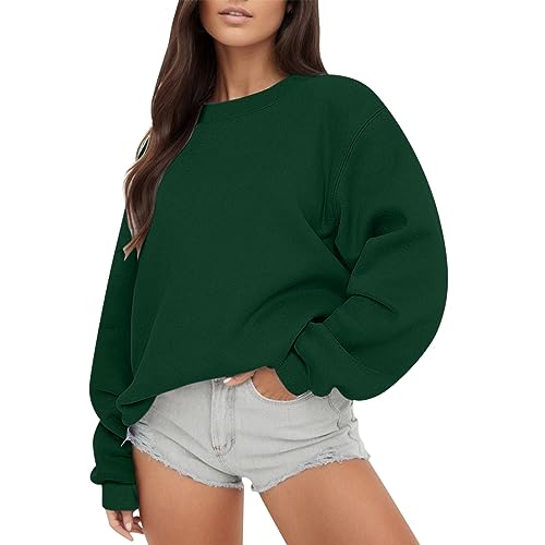 2025 Womens Sweatshirts Crewneck Fleece Oversized Pullover Sweaters Fall Winter Cute Tops Teen Girls (Green-2, XXL)