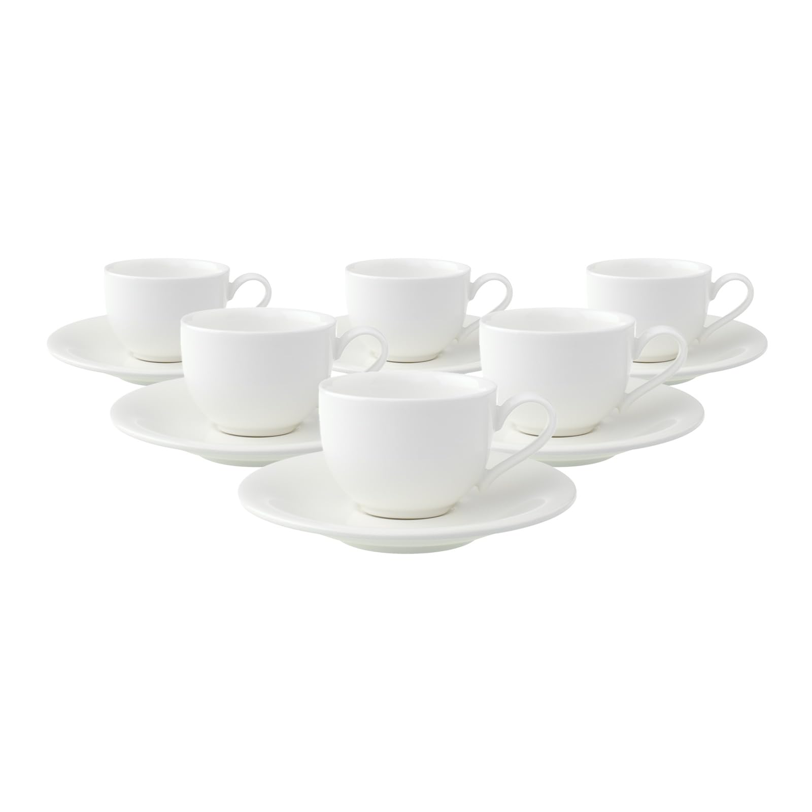 Villeroy & Boch New Cottage Basic Espressotassen mit Untertassen 6er Set, 80 ml, Tassen-Untertassen-Set für 6 Personen, Elegantes Geschirr-Set, Premium Porzellan, Weiß