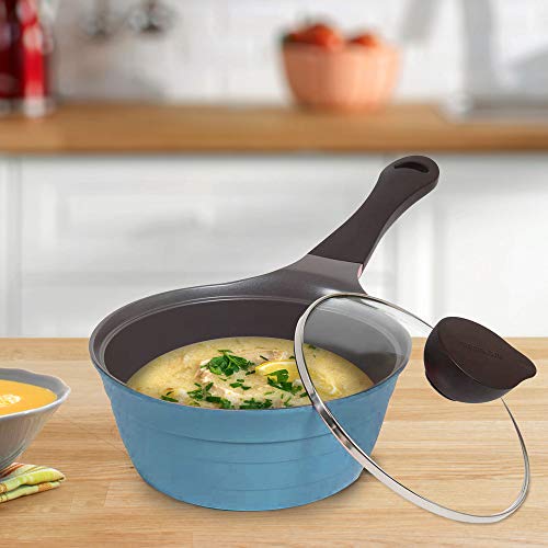 Neoflam Eela 1.9qt/1.8L Nonstick Ceramic Coated Saucepan with Integrated Steam Vent Glass Lid, Heat Resistant Bakelite Handle, Saute Pan, Soup Boiling Melting Pot, Cookware for Pasta, PFOA-Free, Blue 5 Gallery Image