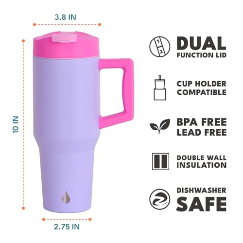 Image of Elemental 100% Leak Proof 32oz Tumbler with Handle & Straw Travel Mug | Stainless Steel Double Wall Insulated Tumbler for Hot and Cold Beverages with Sip & Straw Lid