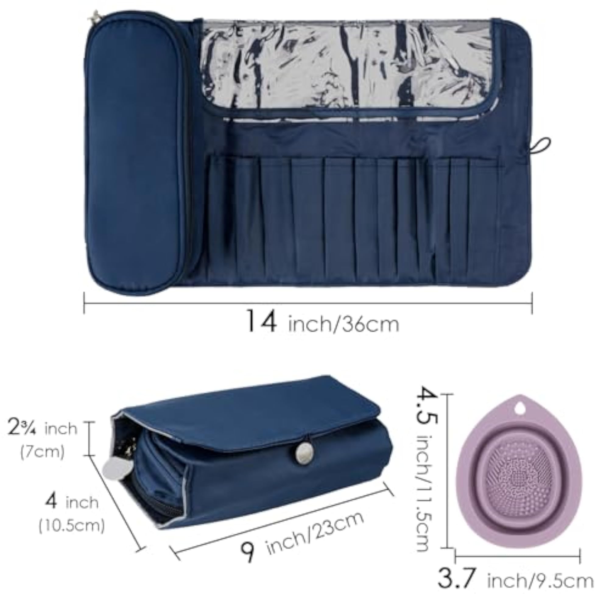Portable Folding Makeup Brush Bag with Silicone Cleaning Bowl