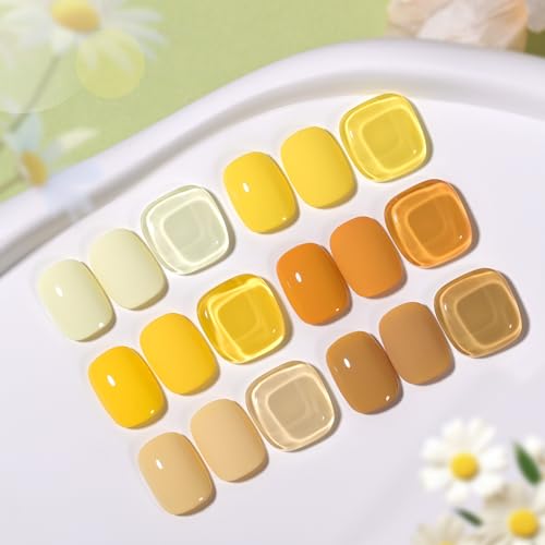 Image of GAOY Pastel Yellow Spring Gel Nail Polish Set, 6 Colors Orange Soak Off UV Light Cure Gel Polish Kit for Salon and Nail Art DIY at Home