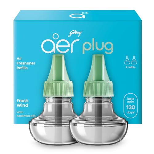 Image of Godrej aer Plug Electric Air Freshener 2 Refills (25ml each) | Fresh Wind | Lasts up to 120 days