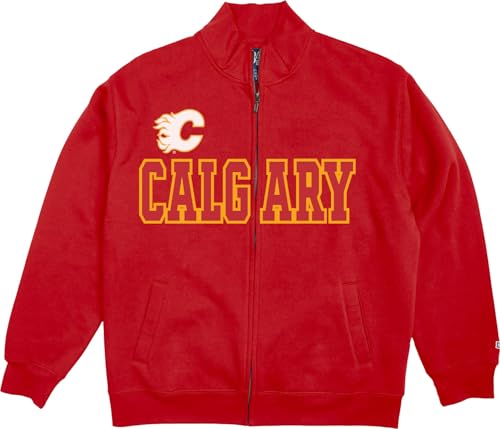Blue 84 Calgary Flames NHL Officially Licensed Full Zip Sweatshirt Twill Embroidery Shield, Medium Team Color
