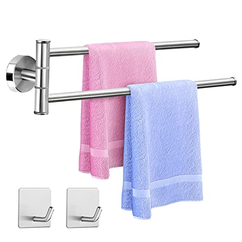 Gohytal Toallero Doble para Baño,Toallero Acero Inoxidable,Toallero Montado en La Pared con 2 Barras Giratorias,Accesorios de Baño con 2 Ganchos para Toallas para Baño y Cocina