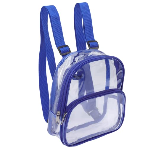 FAVOMOTO Clear Backpack for Adults Heavy Duty Transparent Sports Travel Bag with Blue PVC Mini Shoulder Straps for Daily Use