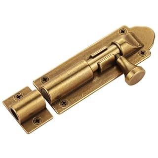 Runningfish Solid Cast Brass Barrel Bolt, Antique Brass Door Slide Latch Lock, Heavy Duty Gate Sliding Bolt Latch