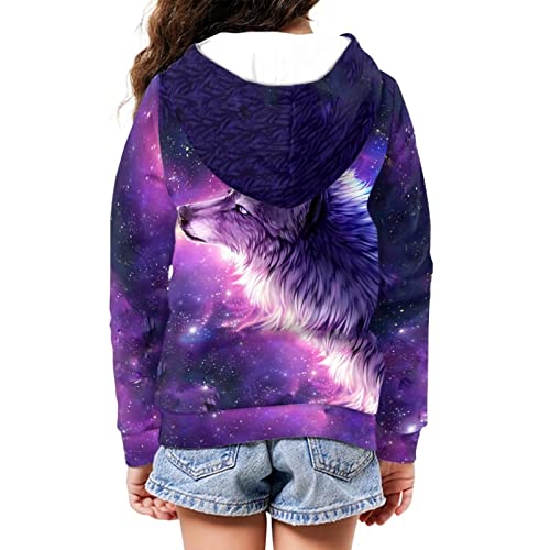 Disnimo Galaxy Wolf Hoodie Cute Zip Up Hoodie Jacket For Teen Girls Size 8-10 Fashion Sweatshirt For Kids Girls' Fashion Hoodies With Pockets Youth Teens Long Sleeve Shirt Pullover Tops #TOP1