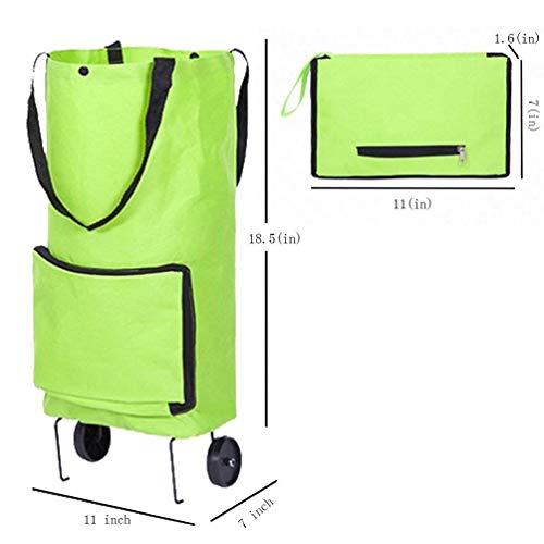 Einkaufstrolley Einkaufswagen mit Faltbarer Abnehmbarer Einkaufstüte Klappbarer Einkaufsroller - grün – Bild 4