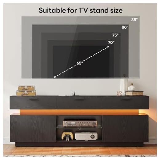 Modern Black TV Stand with LED Lights